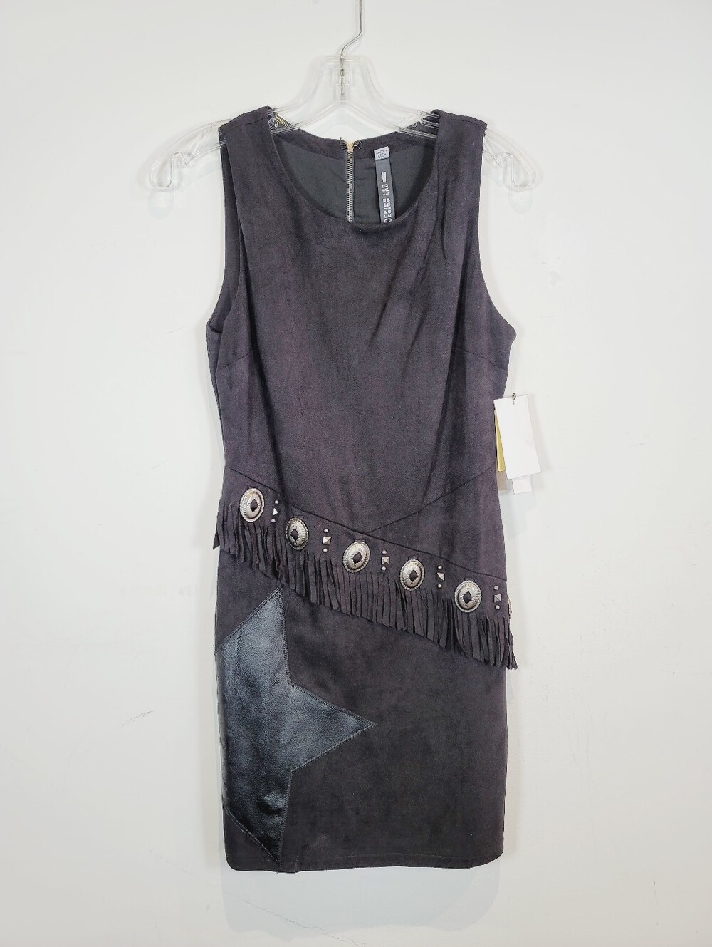 Design Lab Lord & Taylor Black Sleeveless Suede Fringe Dress, Size M